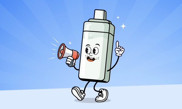 Animated walking vape talking through a speakerphone