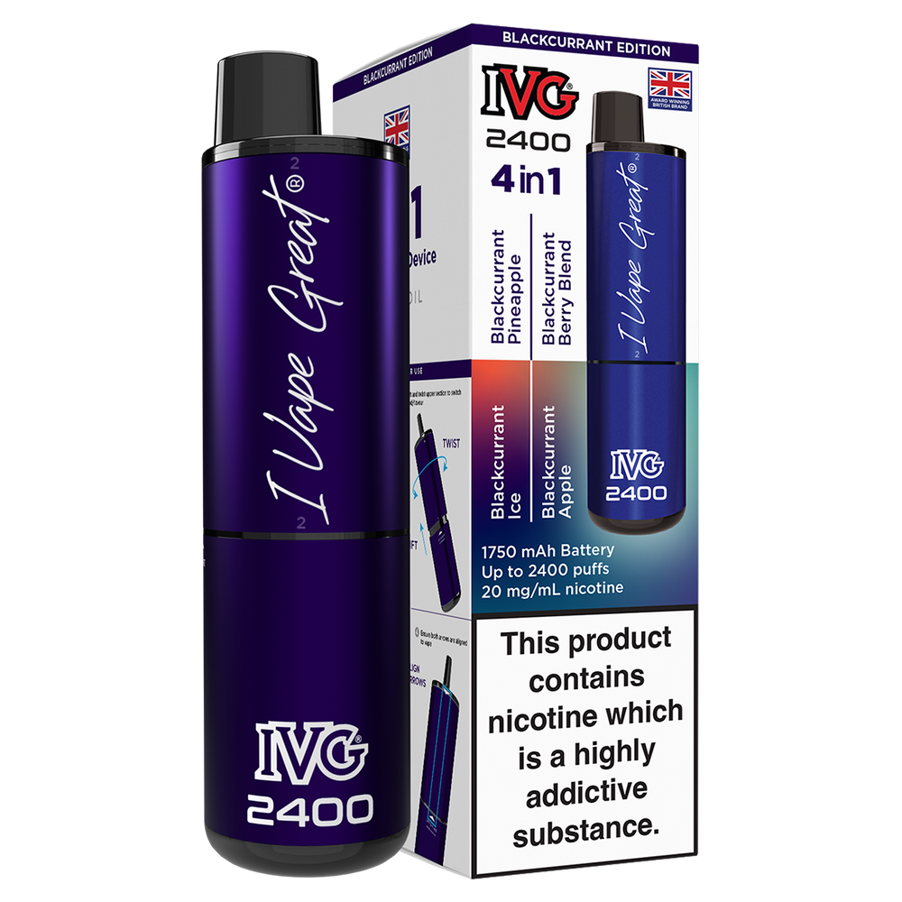 IVG 2400 Rechargeable Vape Kit blackcurrant ice apple