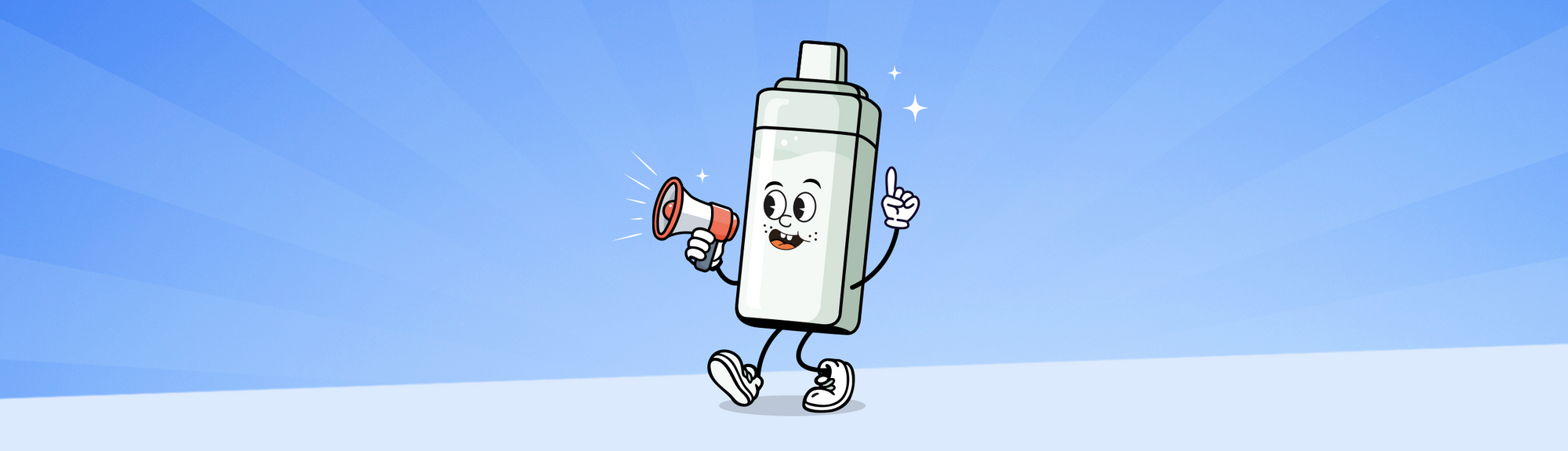 Animated walking vape talking through a speakerphone